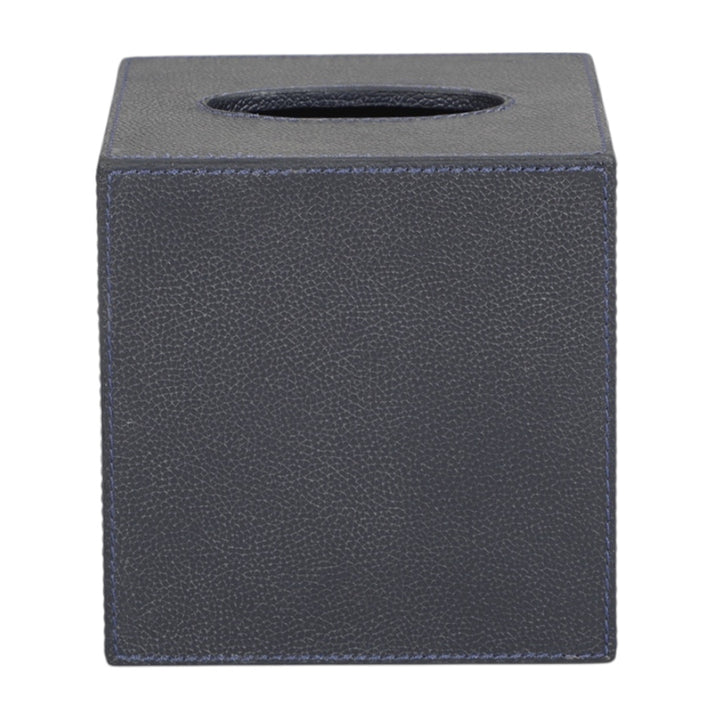 Navy Leather Tissue Box