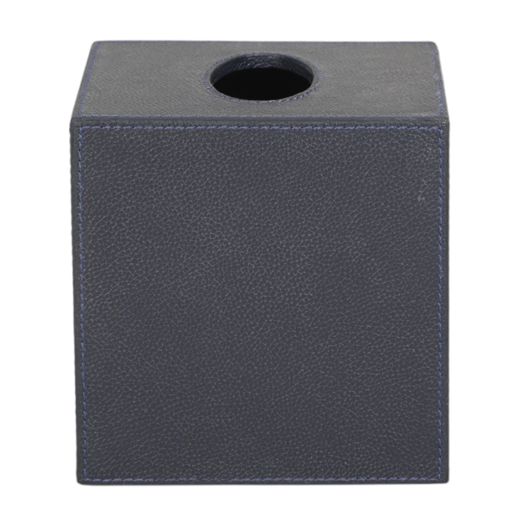 Navy Leather Tissue Box