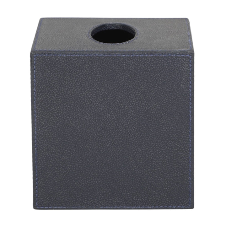 Navy Leather Tissue Box
