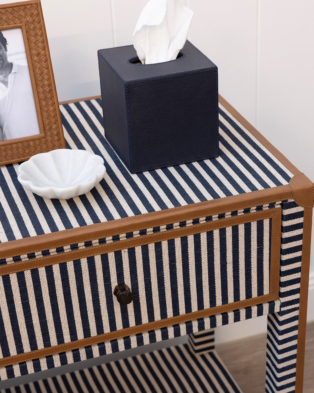 Navy Leather Tissue Box
