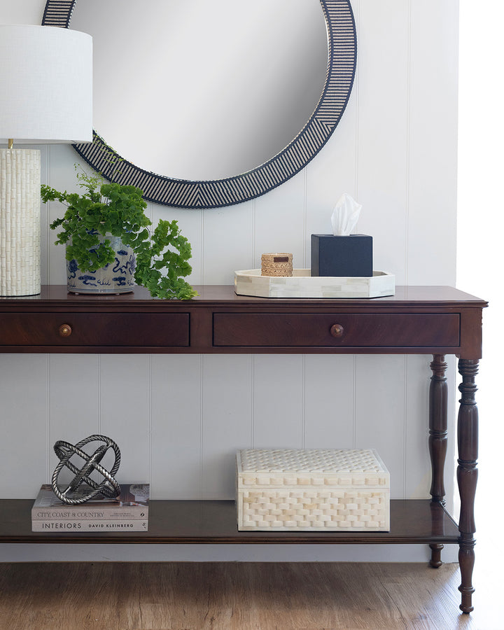 Navy Leather Tissue Box