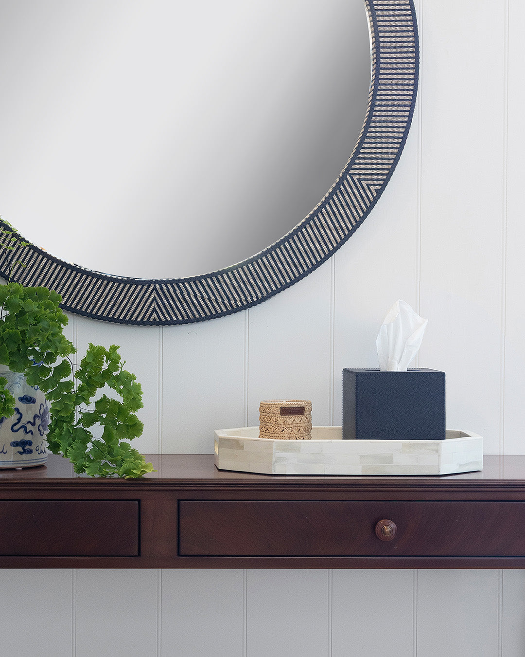 Navy Leather Tissue Box