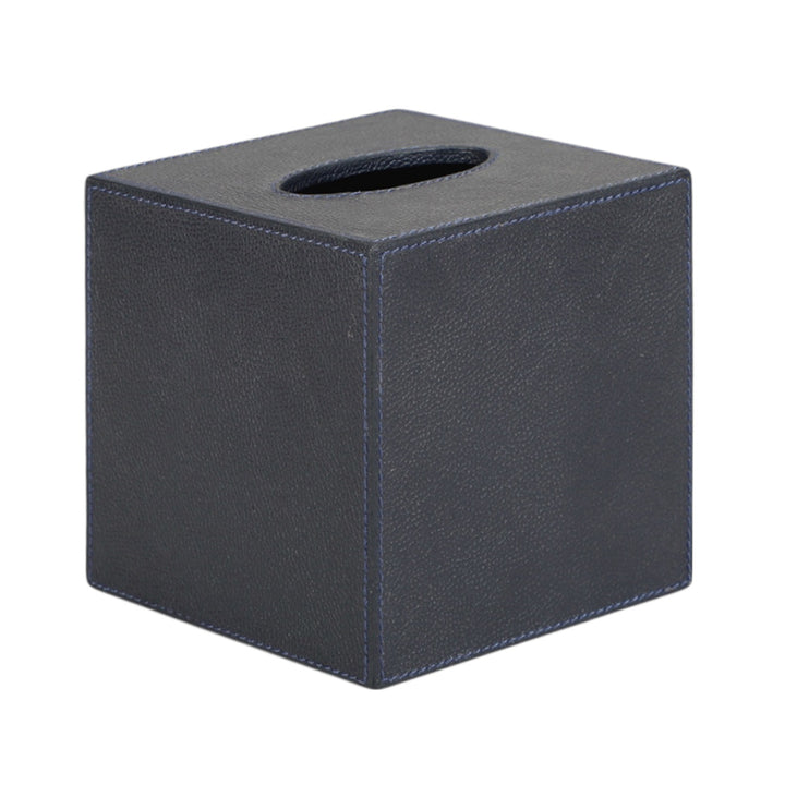 Navy Leather Tissue Box