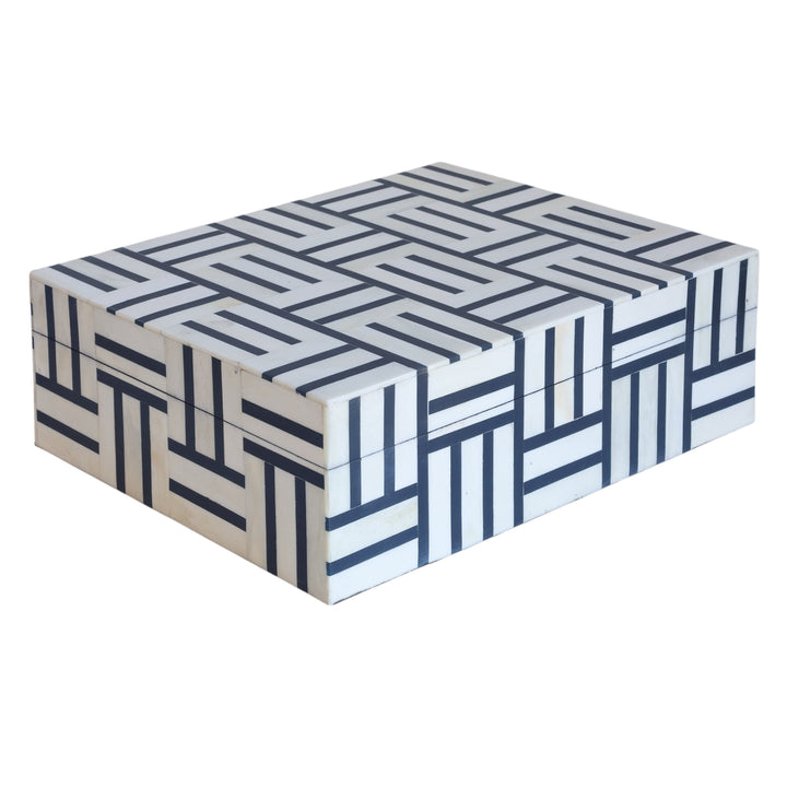 Navy & White Line Pattern Bone Box