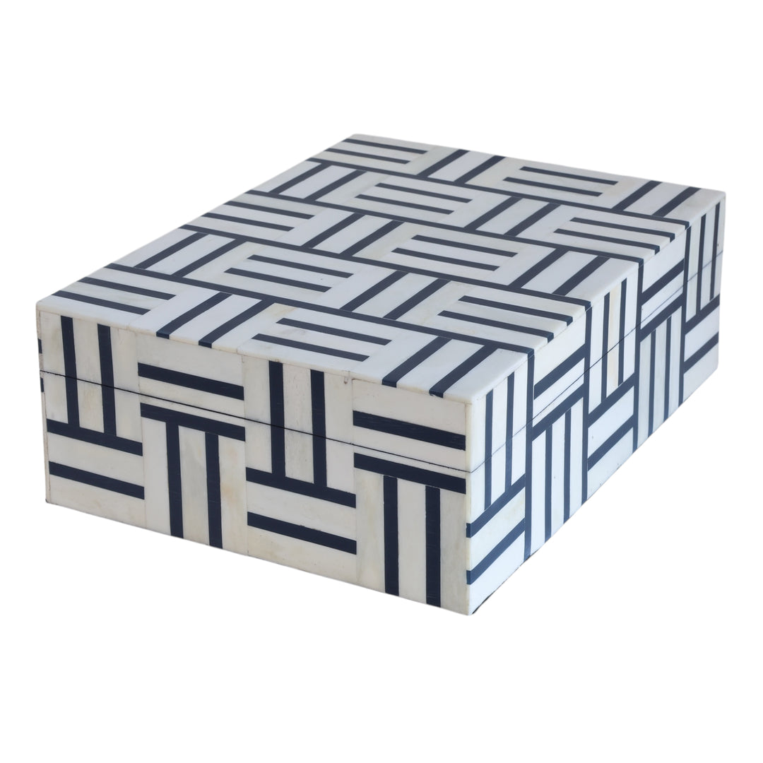 Navy & White Line Pattern Bone Box