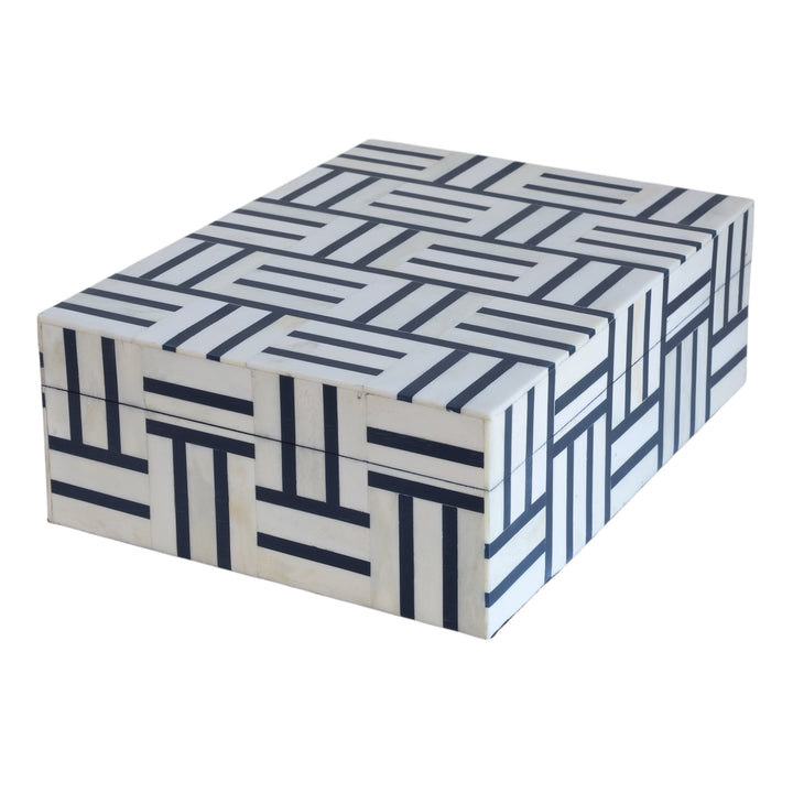 Navy & White Line Pattern Bone Box
