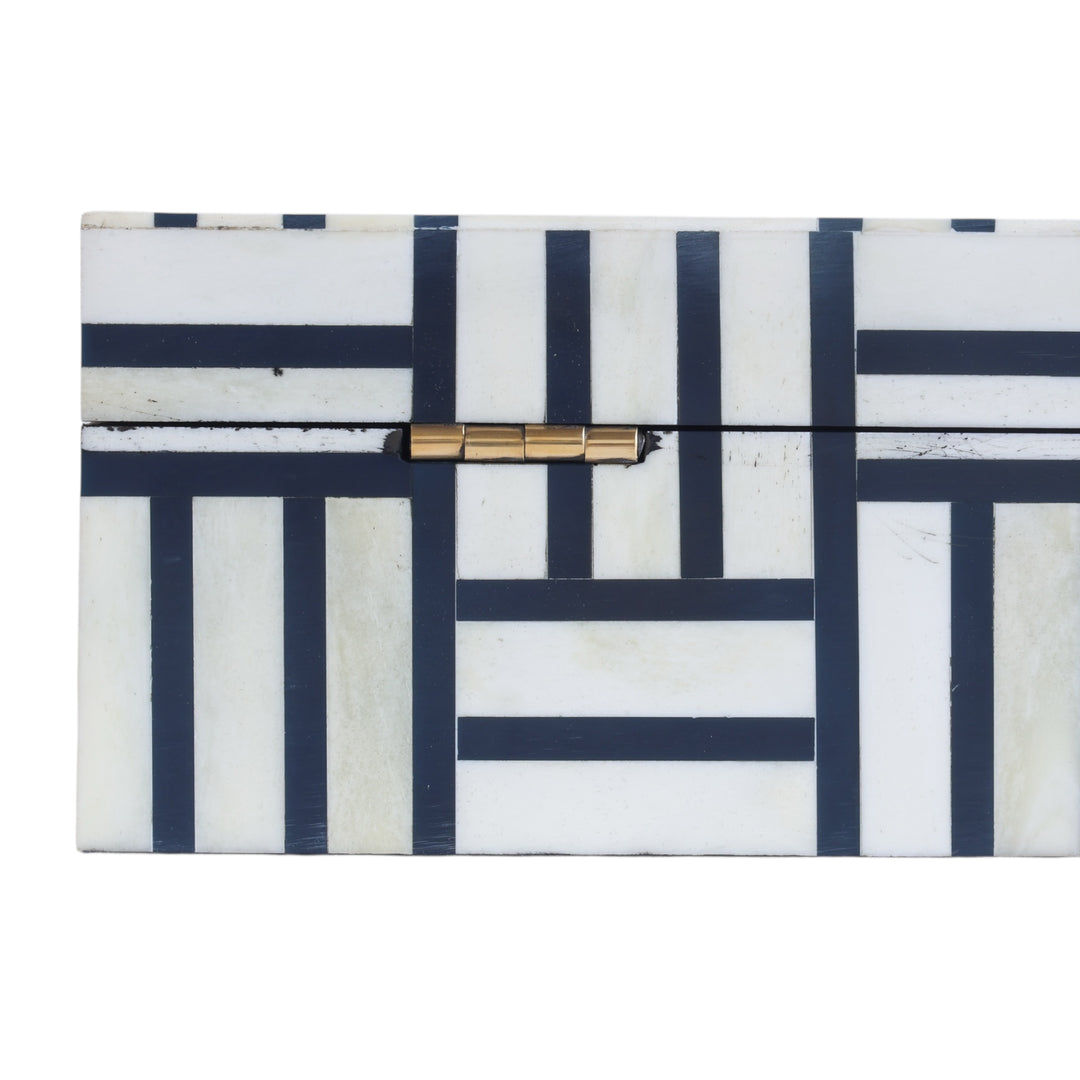 Navy & White Line Pattern Bone Box