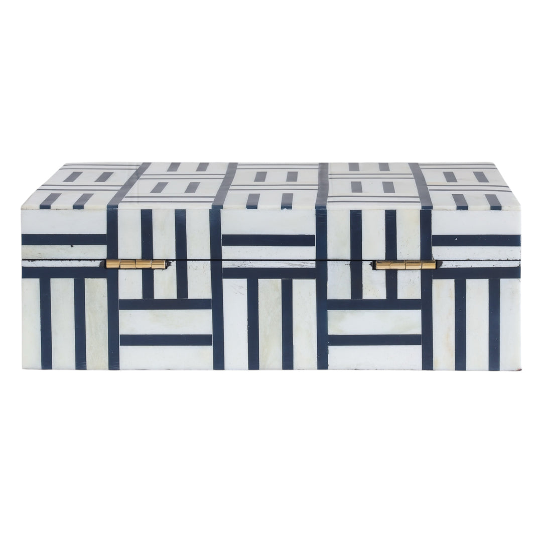 Navy & White Line Pattern Bone Box