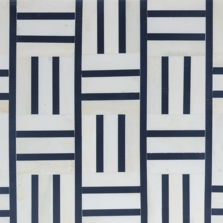 Navy & White Line Pattern Bone Box