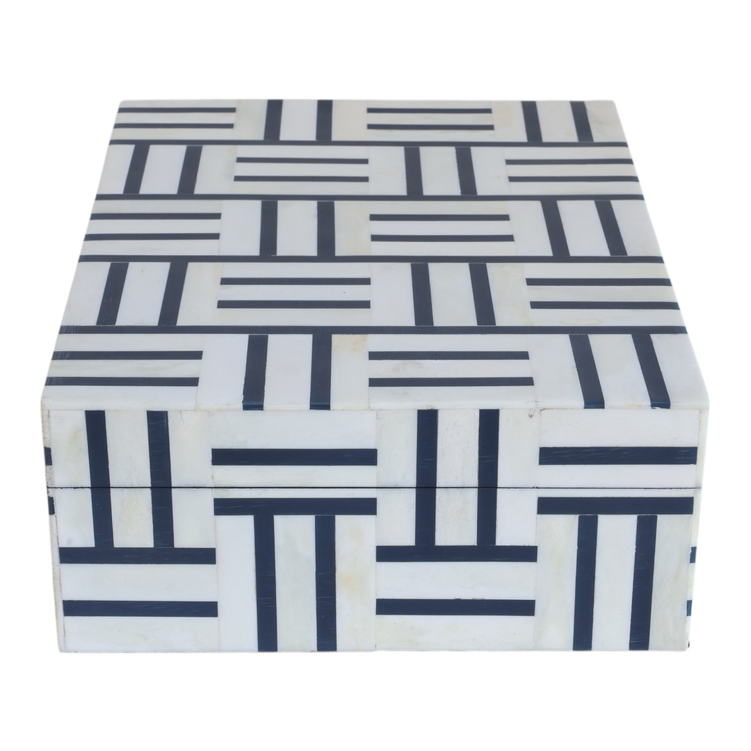 Navy & White Line Pattern Bone Box