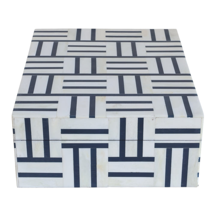 Navy & White Line Pattern Bone Box