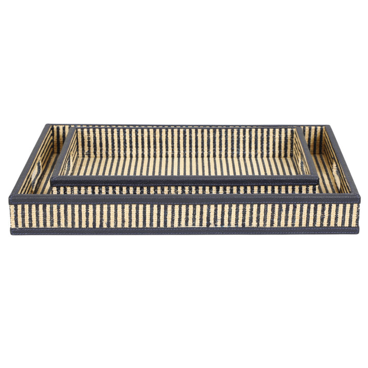 Navy Striped Raffia Tray