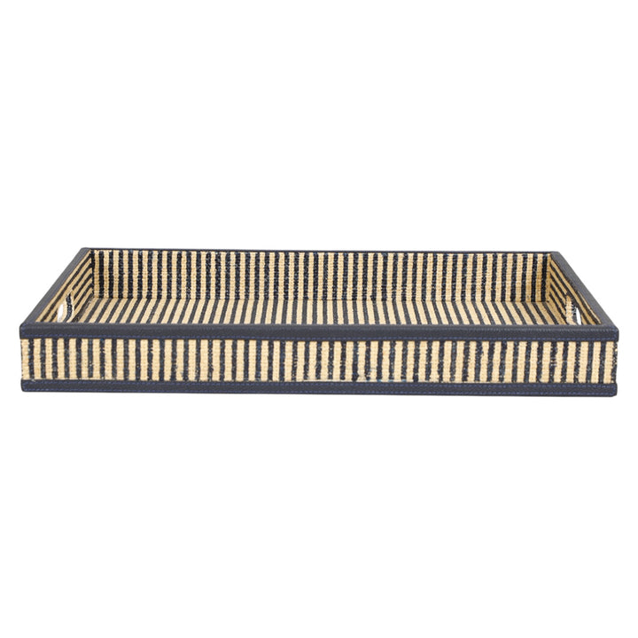 Navy Striped Raffia Tray
