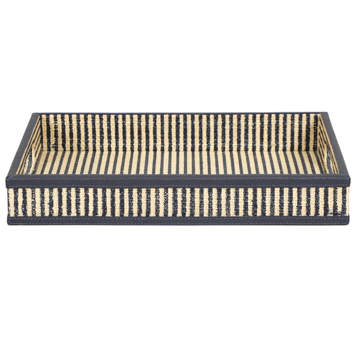 Navy Striped Raffia Tray