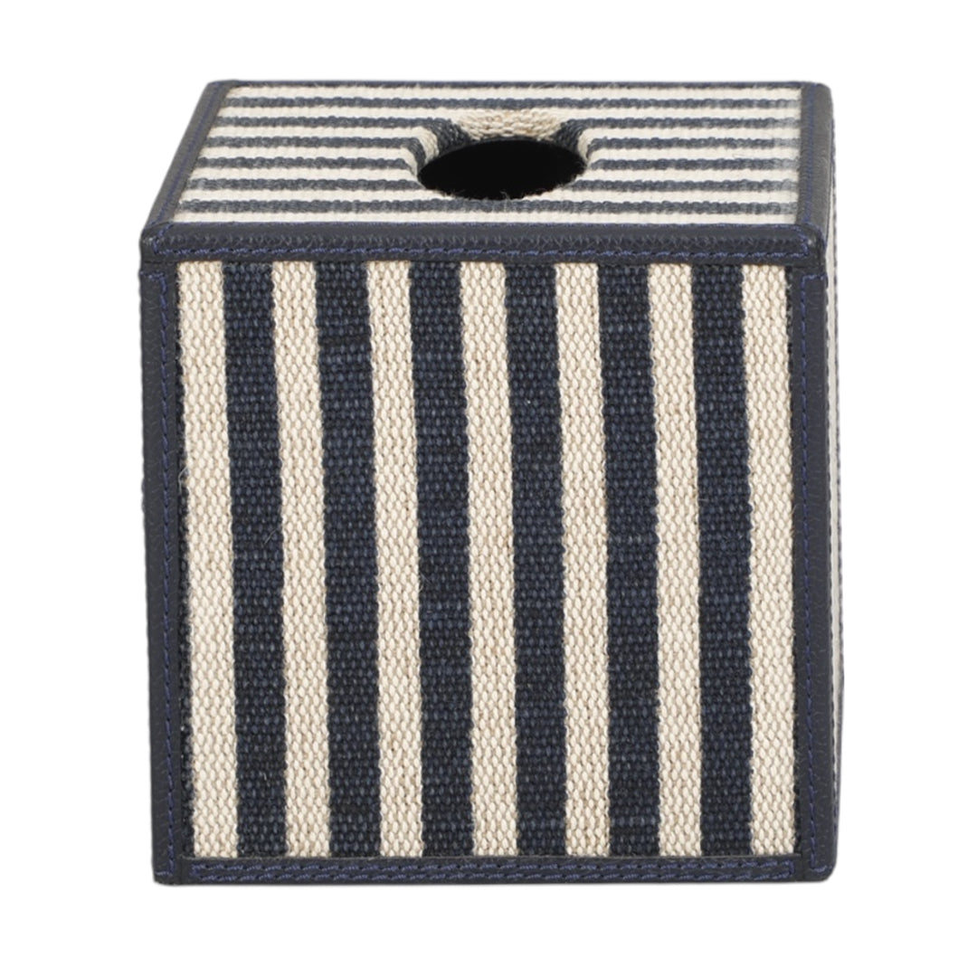 Navy Stripe & Navy Leather Tissue Box