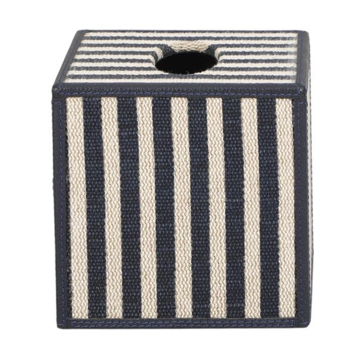 Navy Stripe & Navy Leather Tissue Box