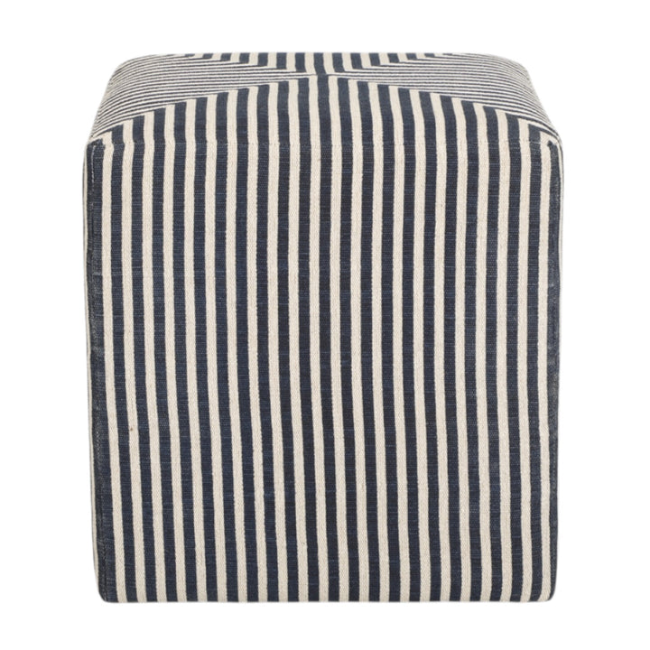 Navy Striped Jute Ottoman
