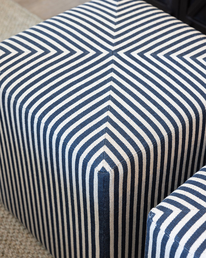 Navy Striped Jute Ottoman