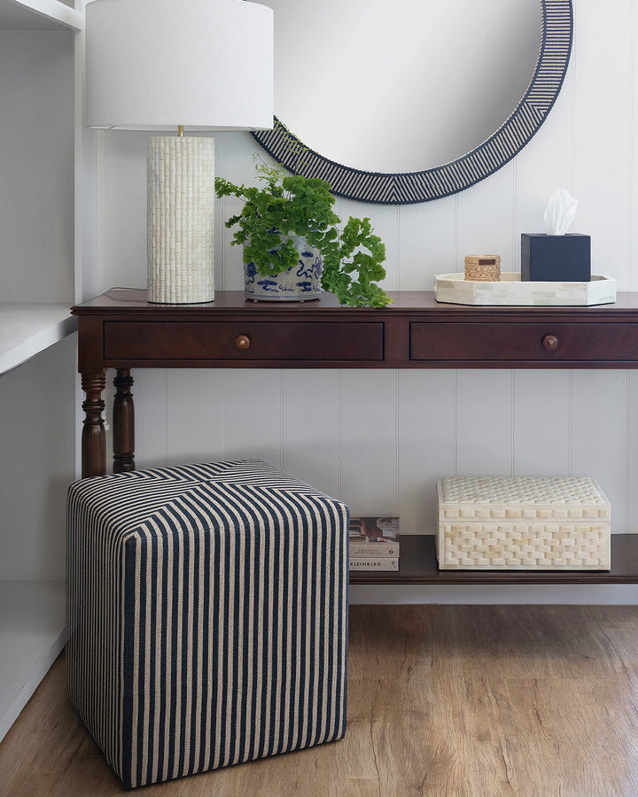 Navy Striped Jute Ottoman