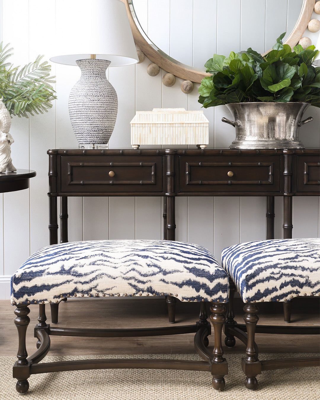 Navy Zebra Winston Ottoman