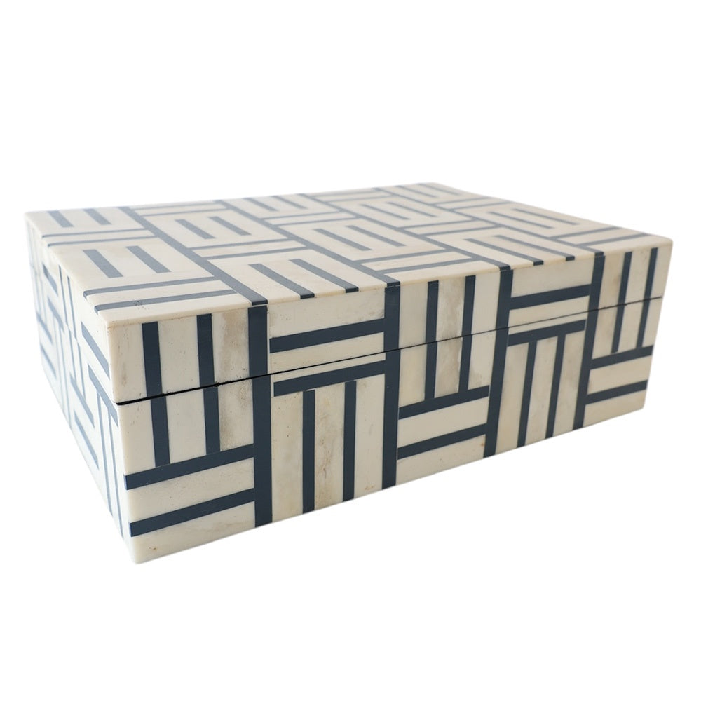 Navy & White Line Pattern Bone Box