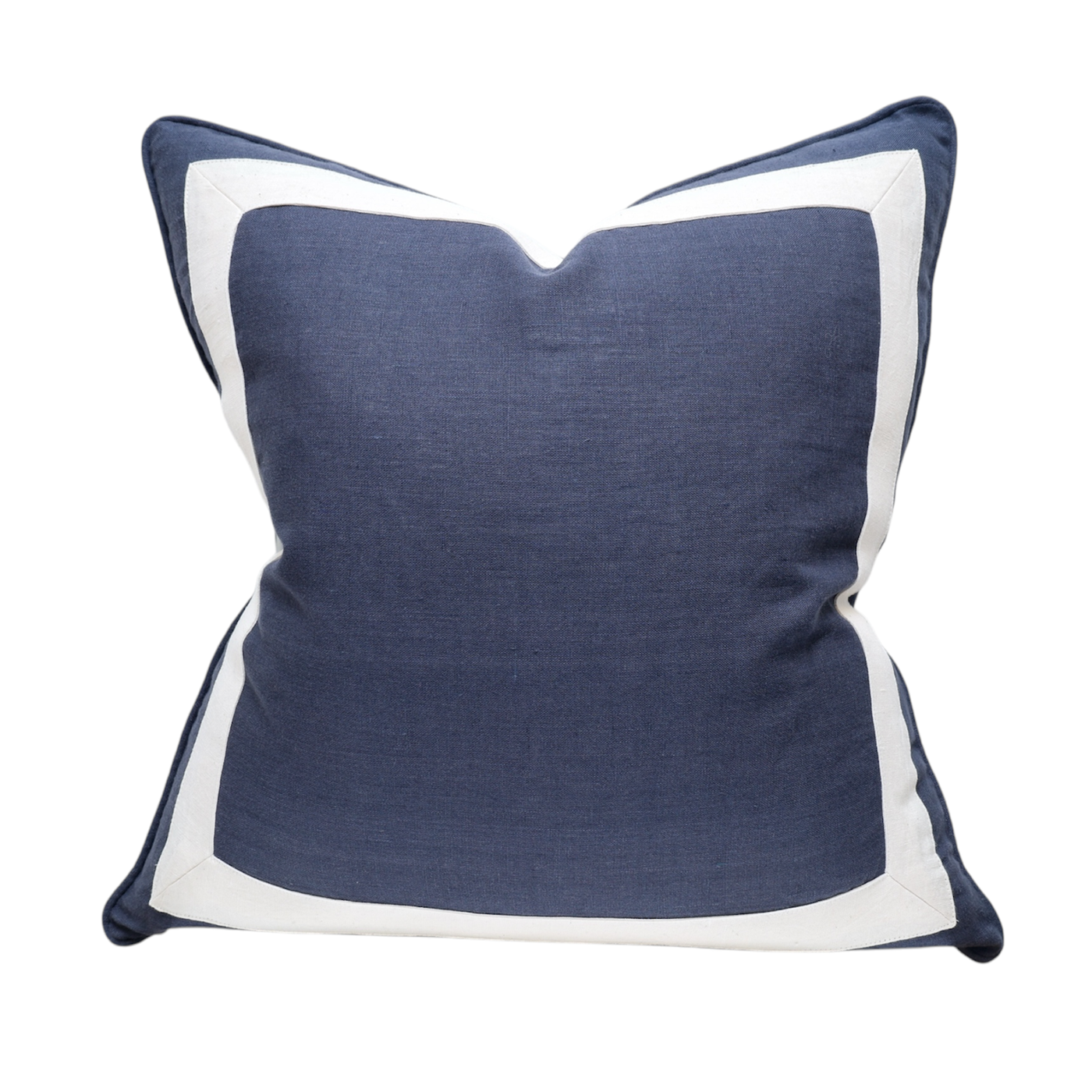 Navy Linen Ivory Border Cushion