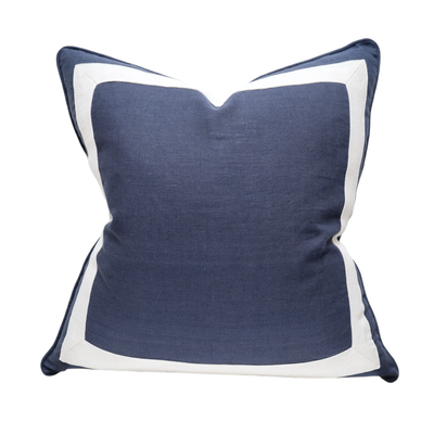 Navy Linen Ivory Border Cushion