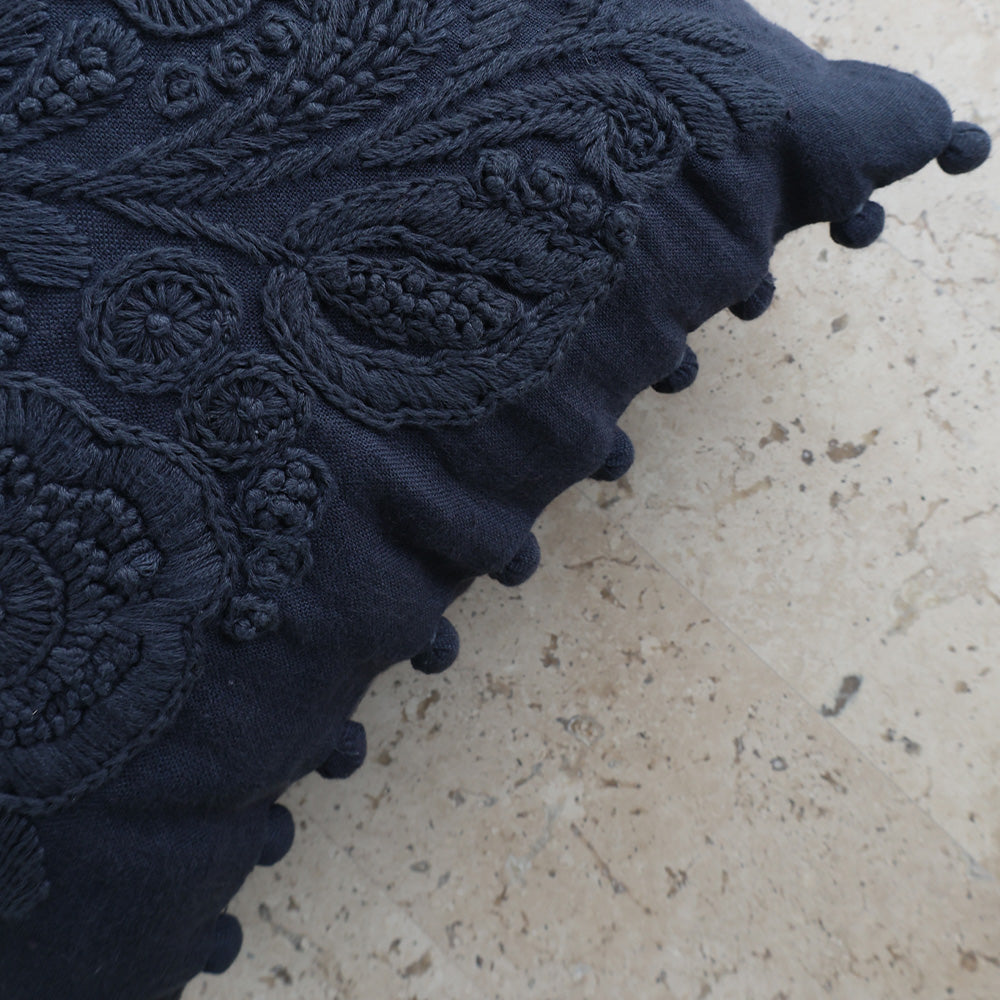 Navy Rect  Embroidered Cushion