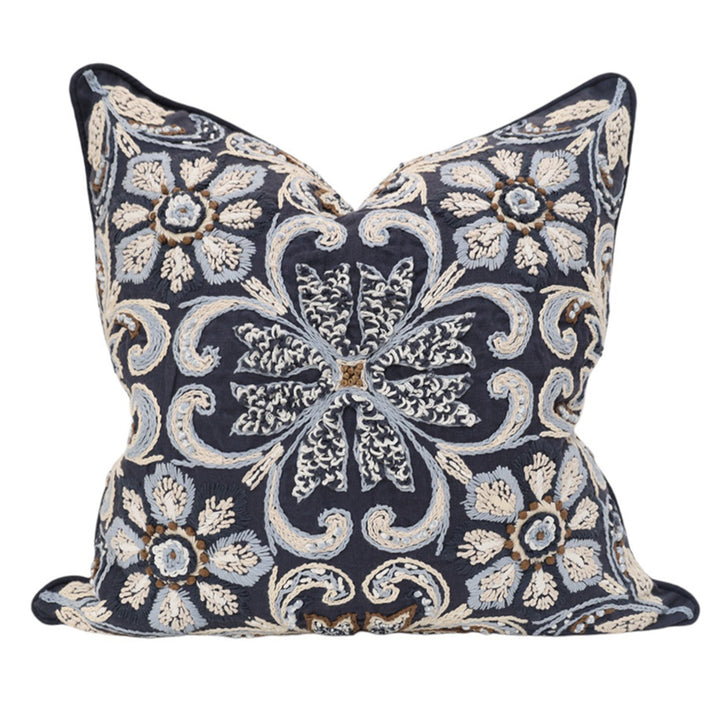Navy Hand  Embroidered Cushion