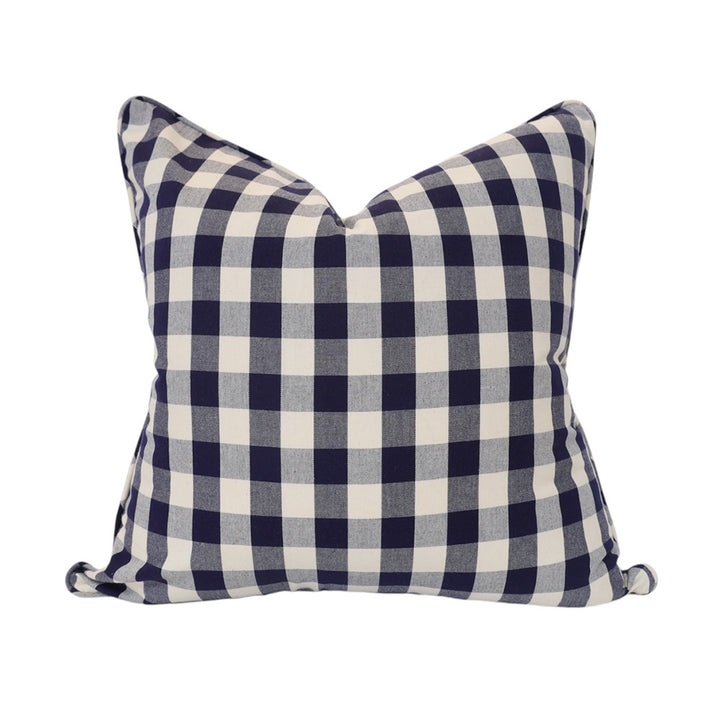 Navy Harbor Check Cushion