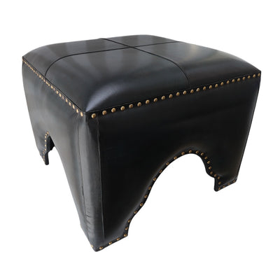 Navy Leather Ottoman