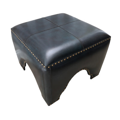 Navy Leather Ottoman