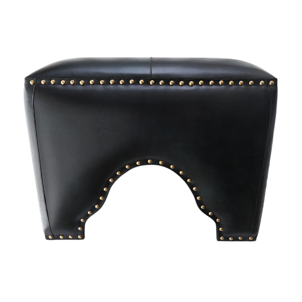 Navy Leather Ottoman