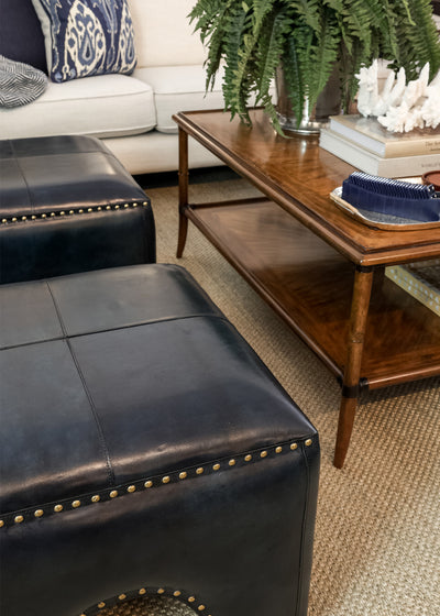 Navy Leather Ottoman