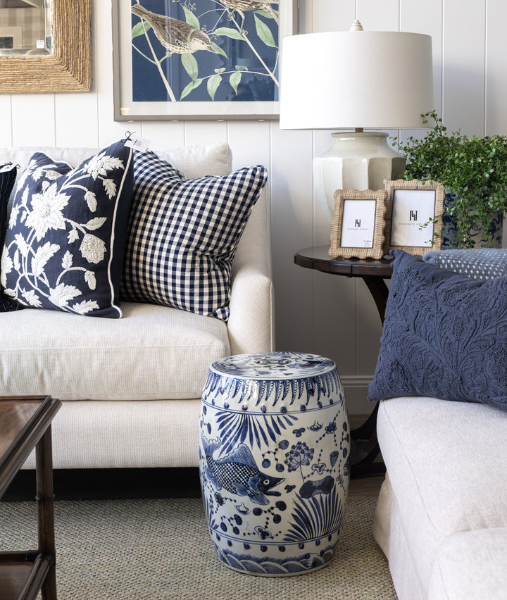 Navy Plaza Check Cushion