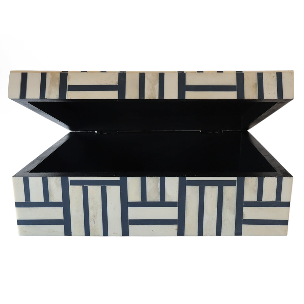 Navy & White Line Pattern Bone Box