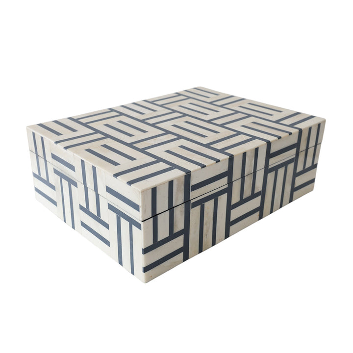 Navy & White Line Pattern Bone Box