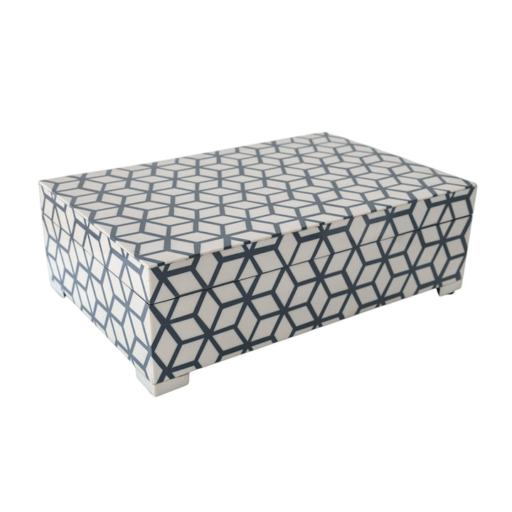 Navy and White Cube Pattern Box