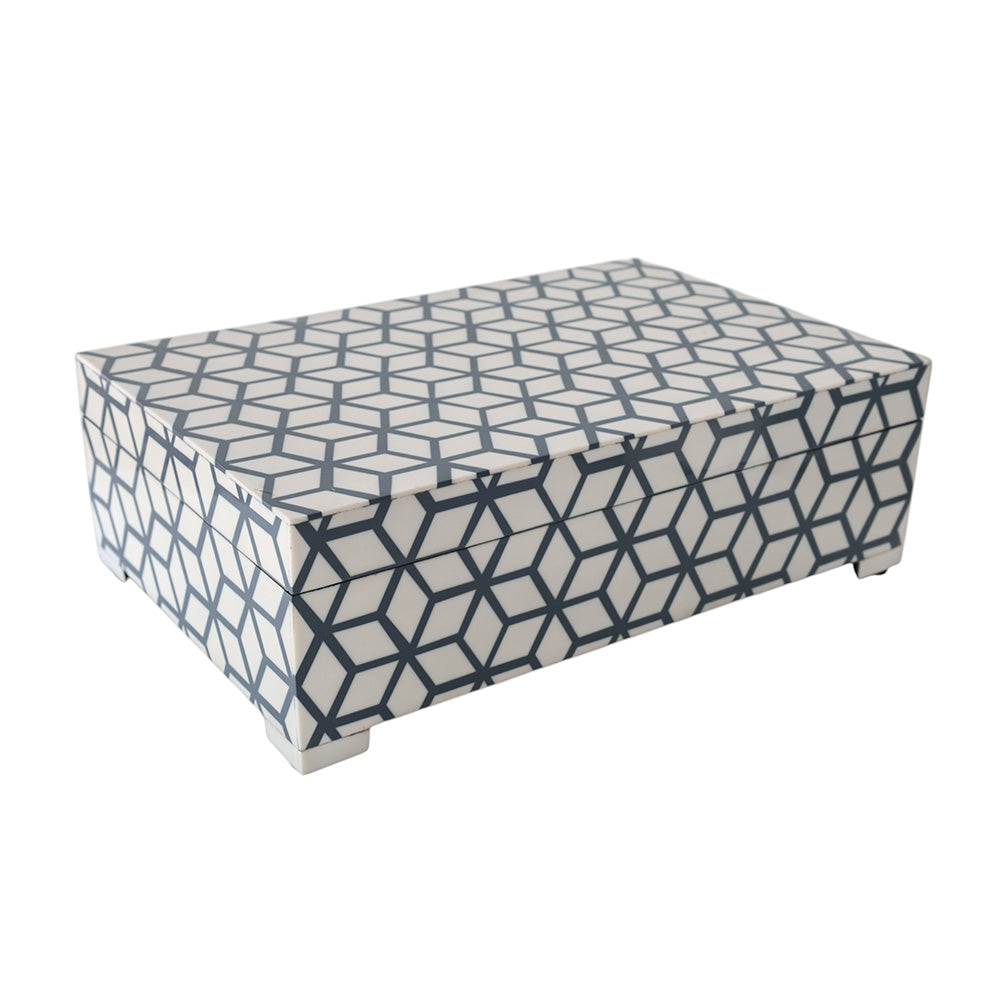 Navy and White Cube Pattern Box