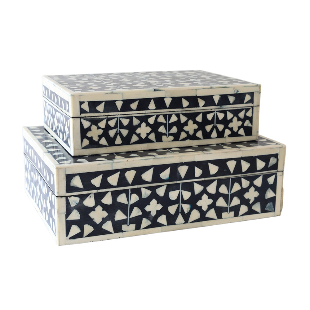Navy & Bone Pattern Box LGE