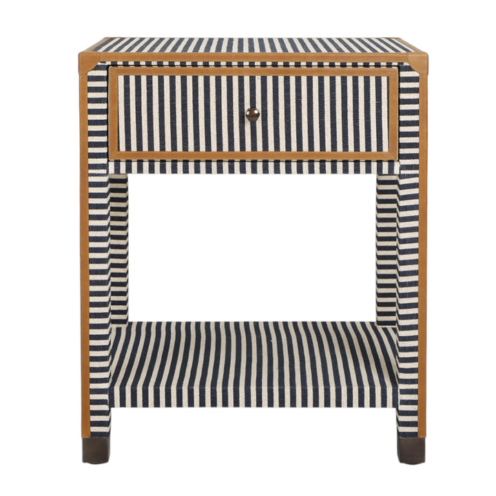 Oliver Navy Stripe Bedside Table