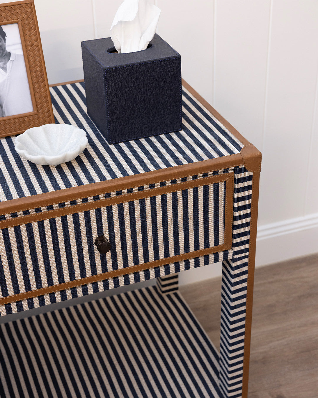 Oliver Navy Stripe Bedside Table