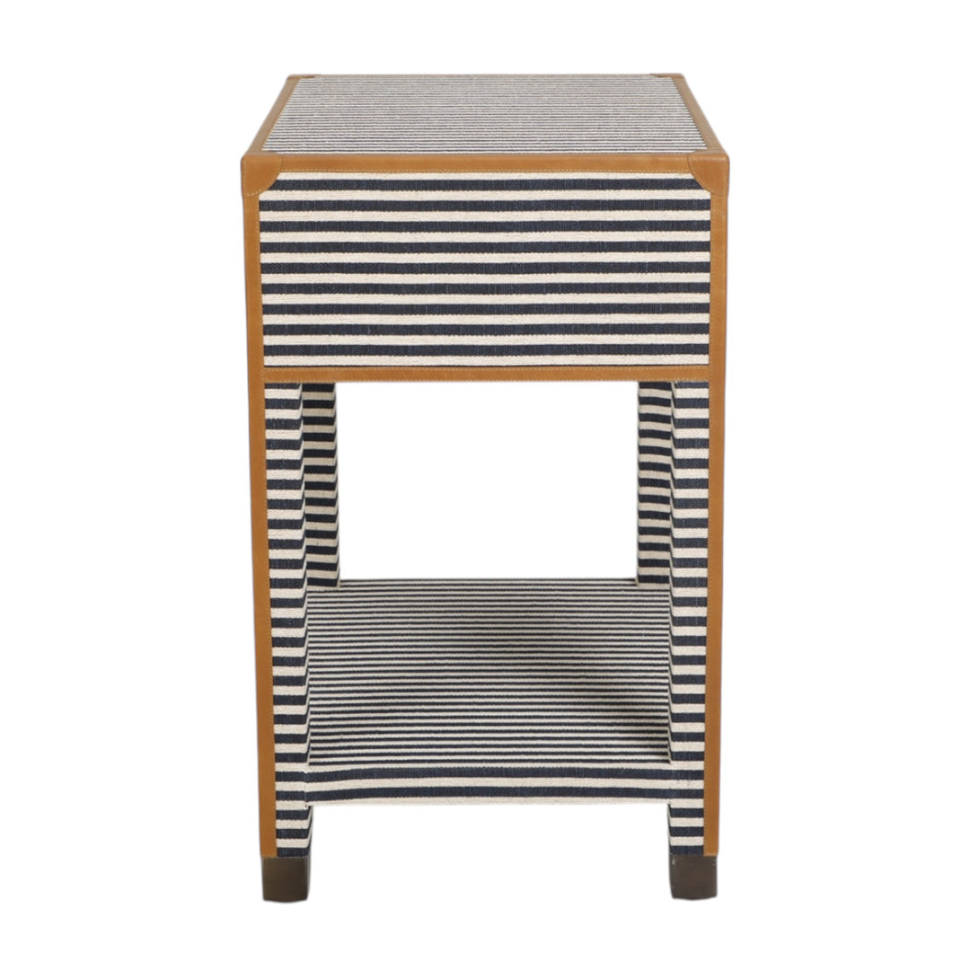 Oliver Navy Stripe Bedside Table