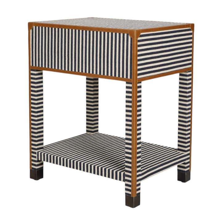 Oliver Navy Stripe Bedside Table