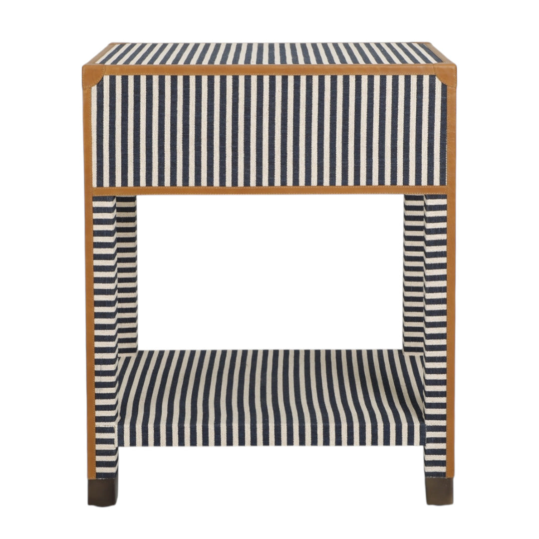 Oliver Navy Stripe Bedside Table