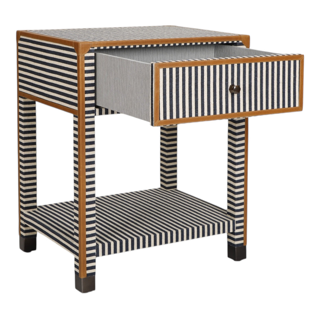 Oliver Navy Stripe Bedside Table