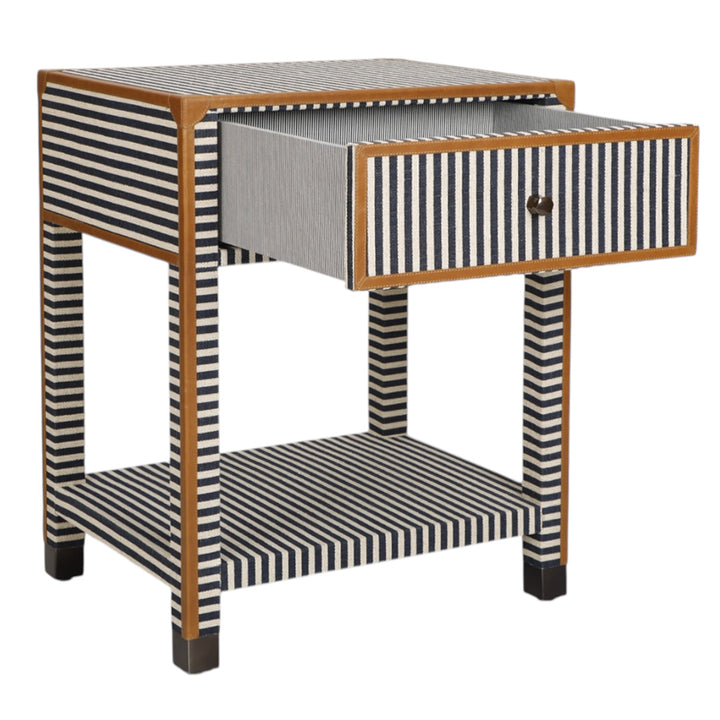 Oliver Navy Stripe Bedside Table