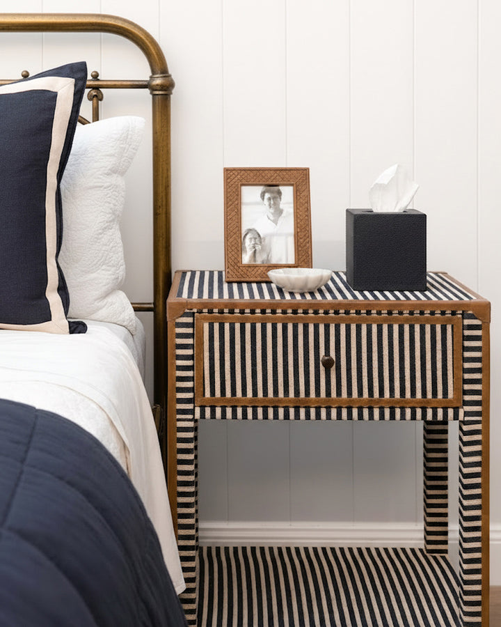 Oliver Navy Stripe Bedside Table