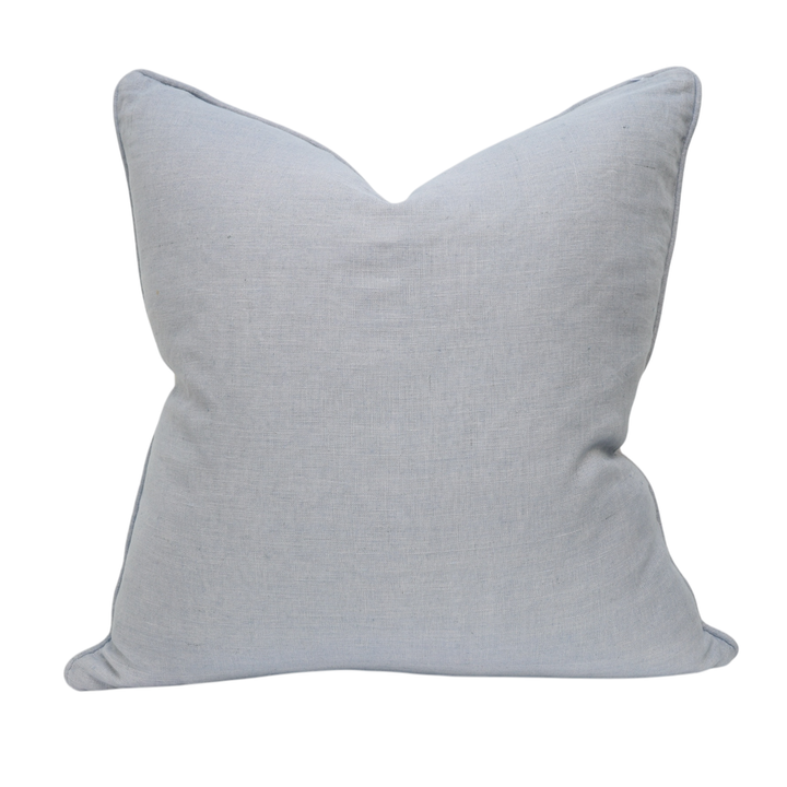 Pale Blue Linen Ivory Border Cushion