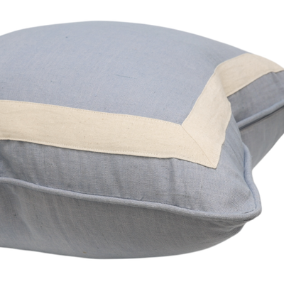 Pale Blue Linen Ivory Border Cushion
